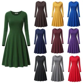 Haute Edition Women's Long Sleeve Solid Color Flared Skater Dress