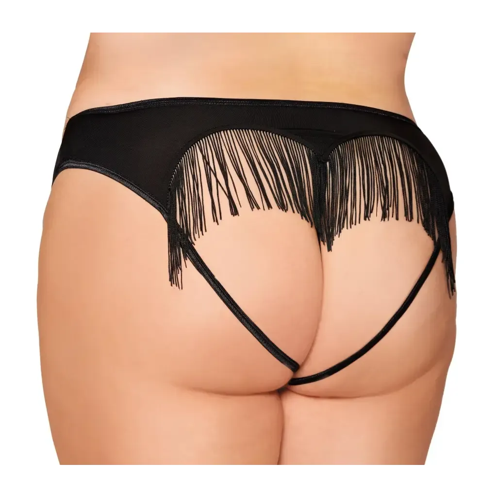 Heart Back Panty W/ Fringe Black