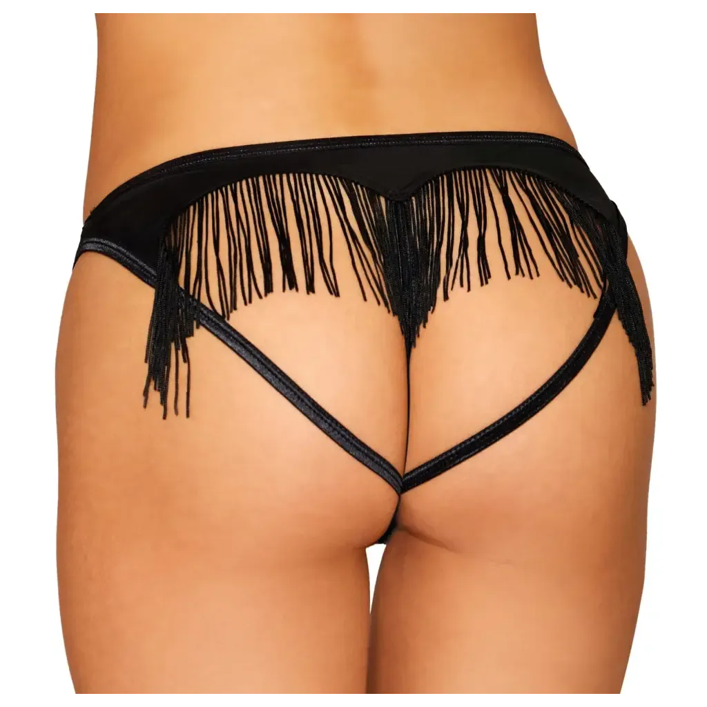 Heart Back Panty W/ Fringe Black