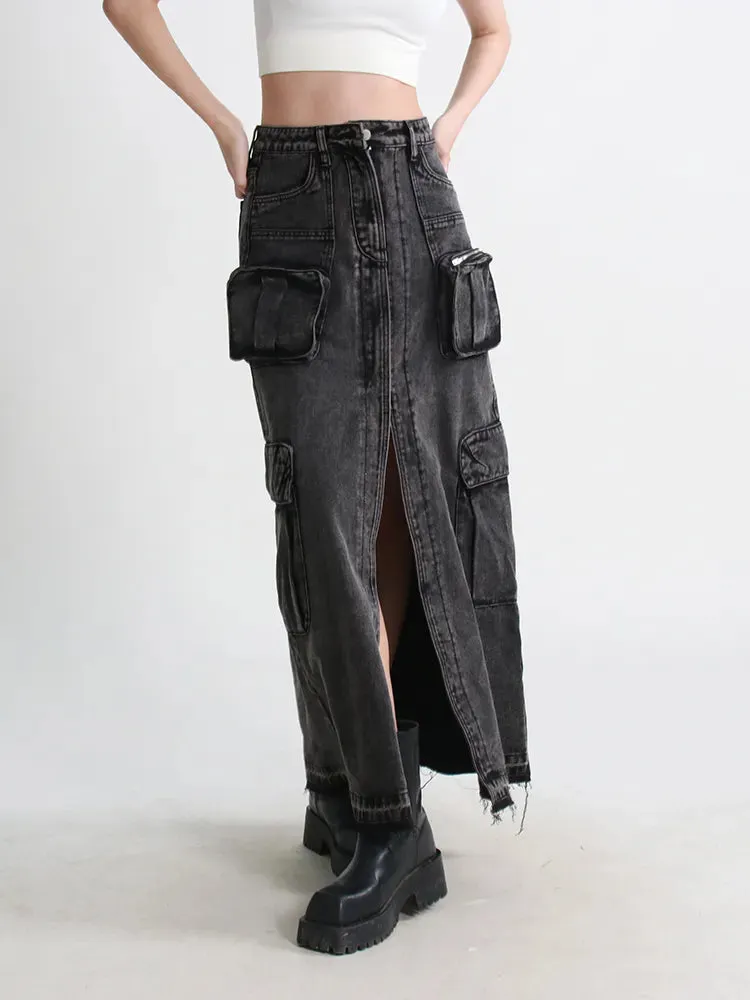 HEYFANCYSTYLE Cargo Denim Skirts High Waist