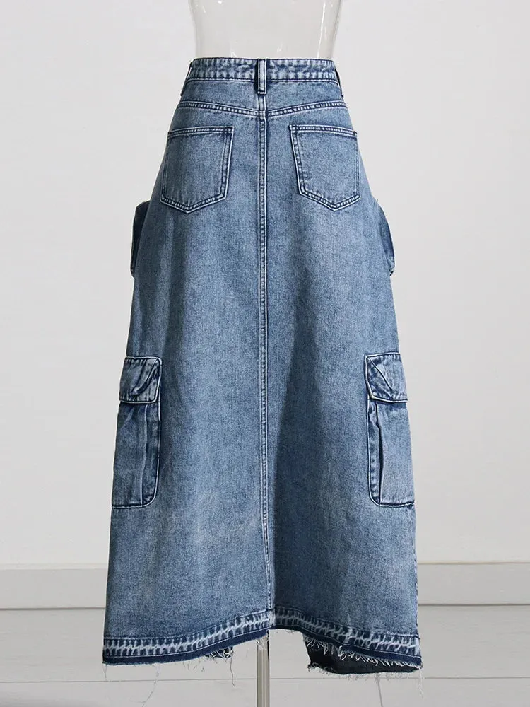 HEYFANCYSTYLE Cargo Denim Skirts High Waist