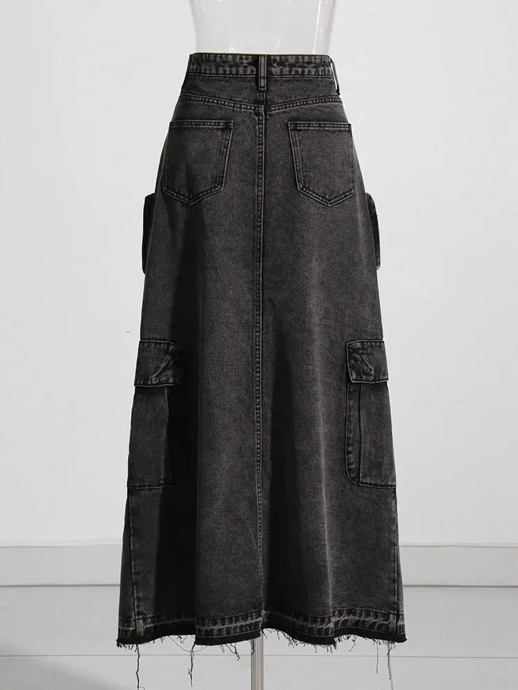 HEYFANCYSTYLE Cargo Denim Skirts High Waist