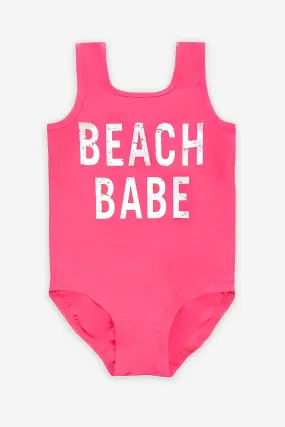 High Shine One-Piece Swimsuit - Neon Coral Beach Babe