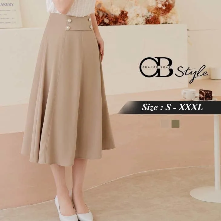 HIGH WAIST A-LINE CHIFFON PEARL BUTTONS MAXI SKIRTS