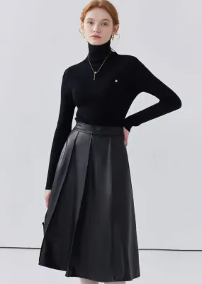 HIGH WAIST A-LINE MIDI LEATHER SKIRT