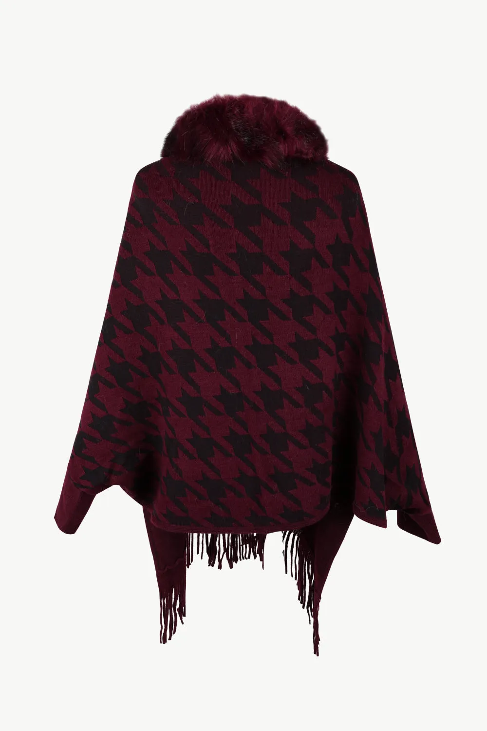 Houndstooth Fringe Hem Poncho