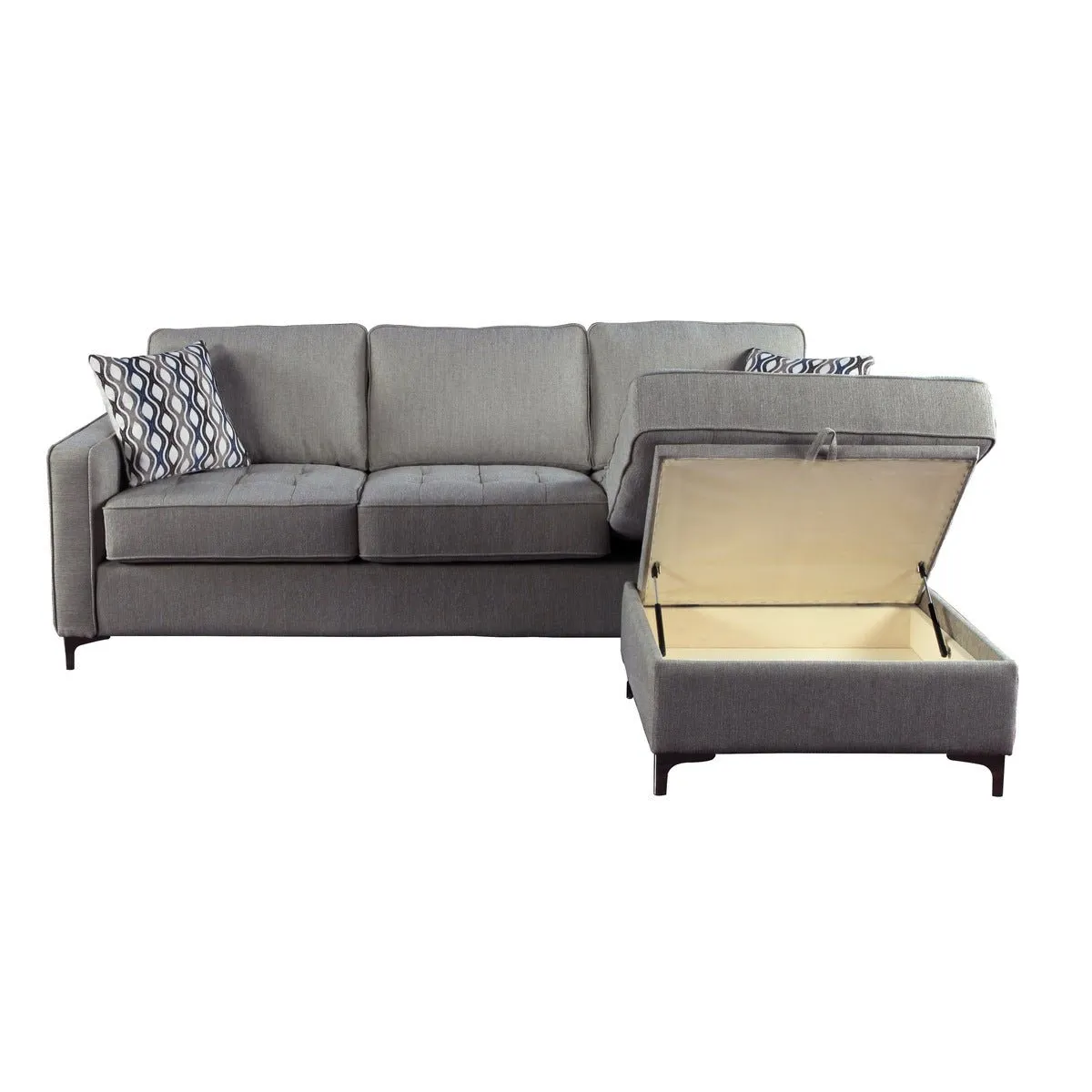 Hudson Collection Graphite Reversible Sectional with 2 Pillows and Storage Chaise