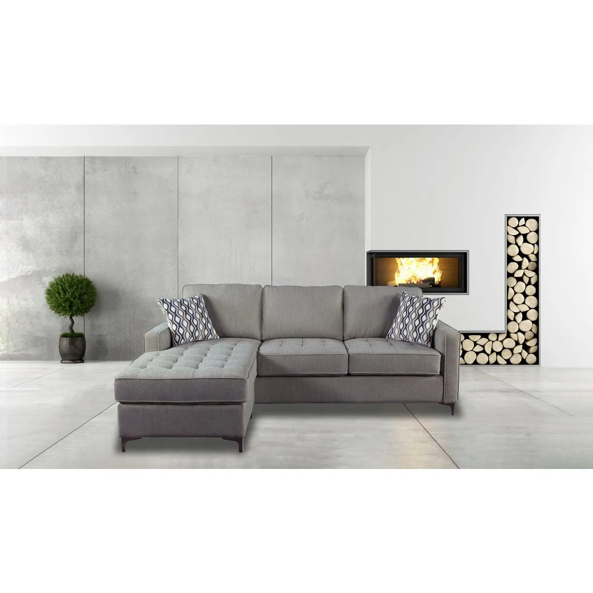 Hudson Collection Graphite Reversible Sectional with 2 Pillows and Storage Chaise