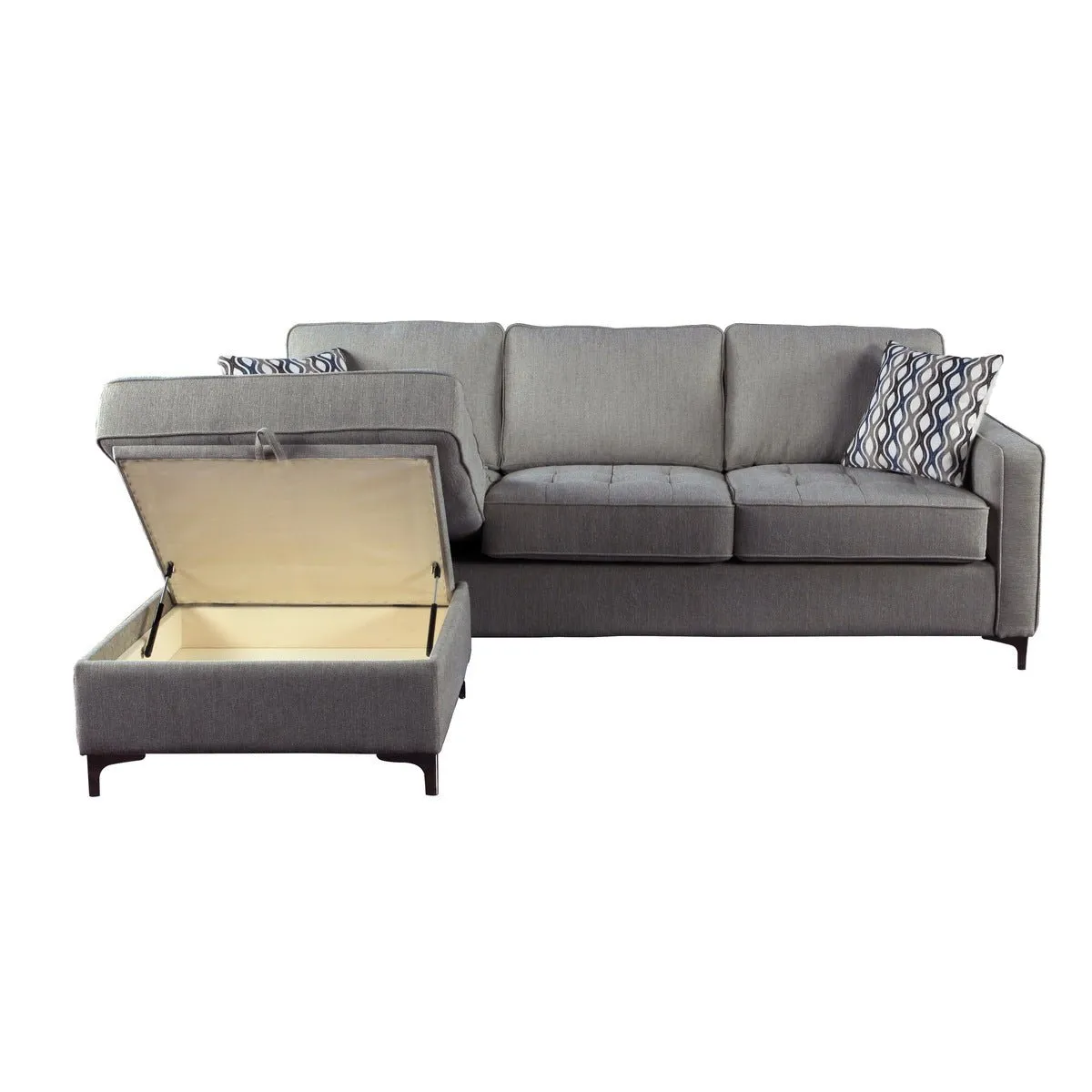 Hudson Collection Graphite Reversible Sectional with 2 Pillows and Storage Chaise