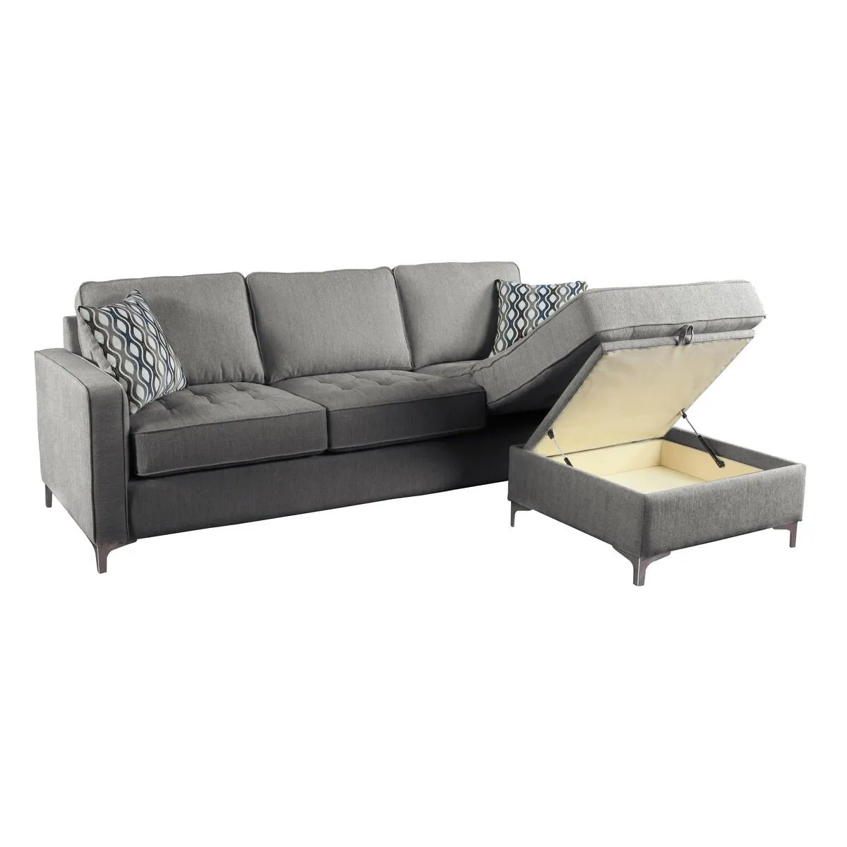 Hudson Collection Graphite Reversible Sectional with 2 Pillows and Storage Chaise