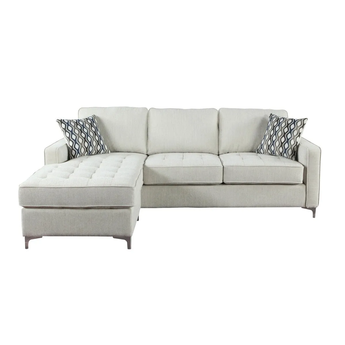 Hudson Platinum Reversible Sectional with 2 Pillows and Storage Chaise