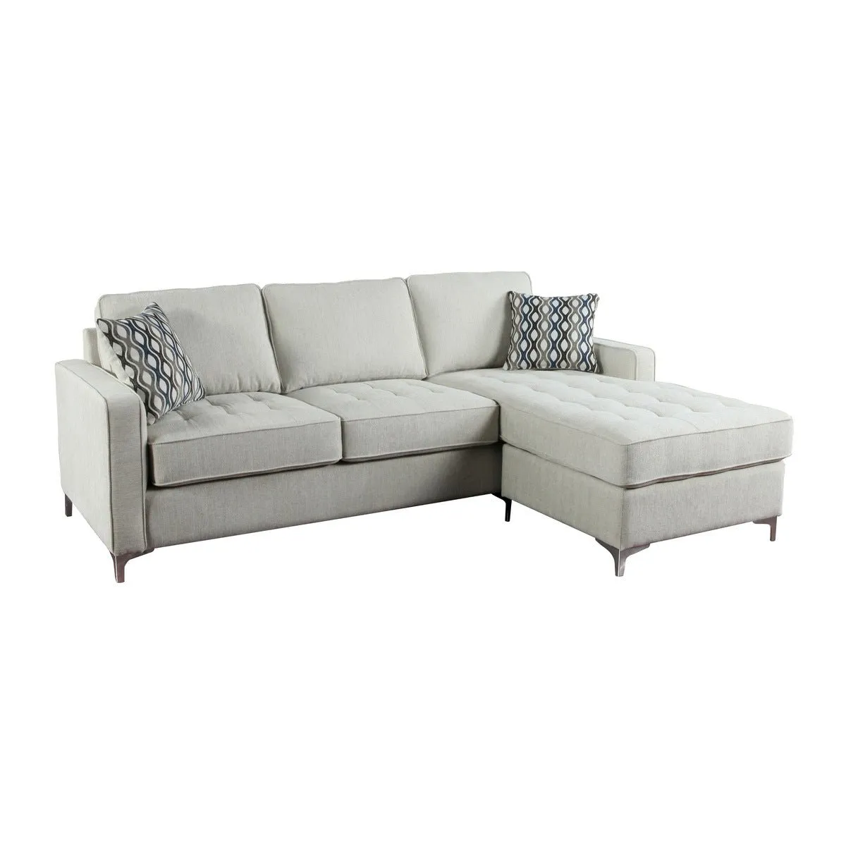 Hudson Platinum Reversible Sectional with 2 Pillows and Storage Chaise