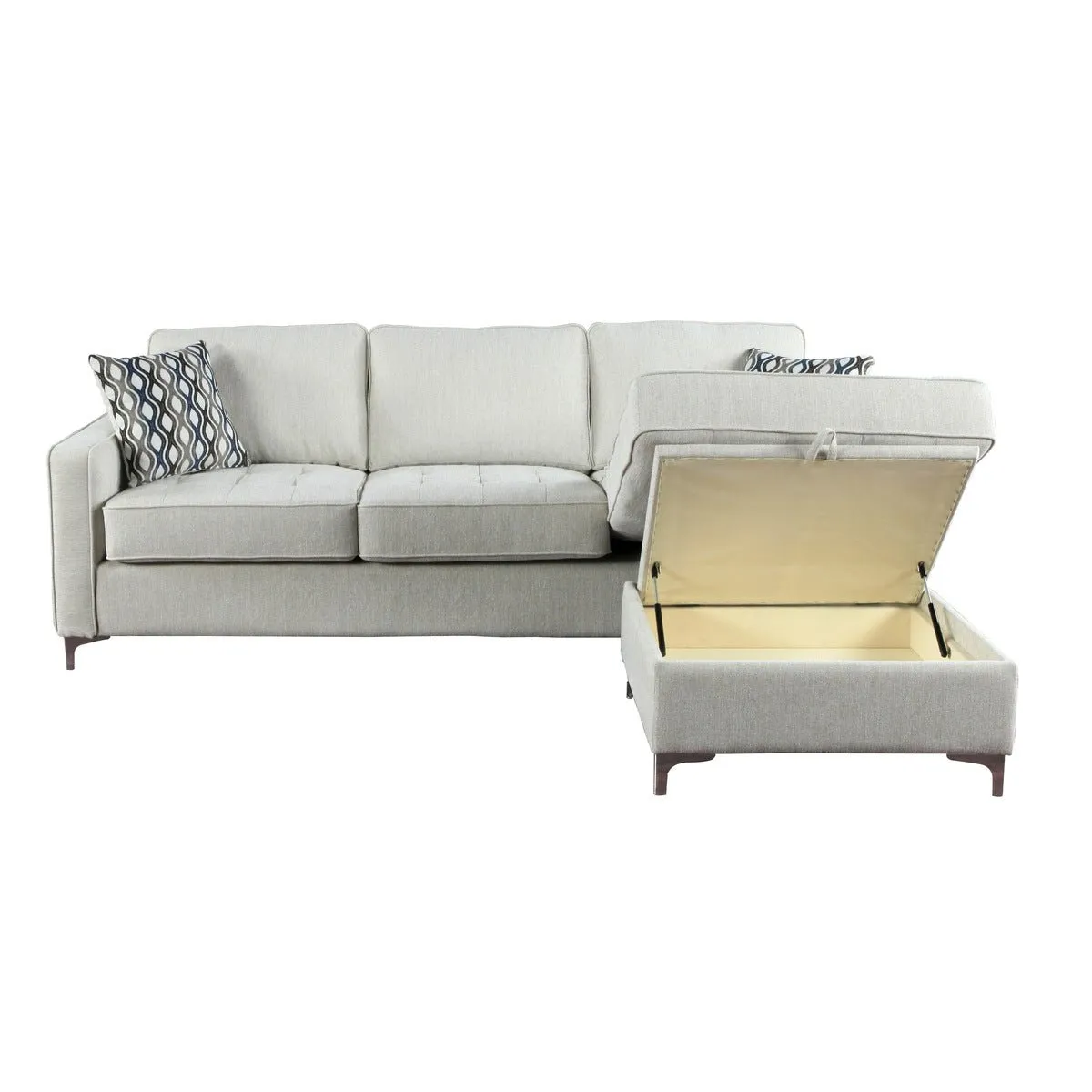 Hudson Platinum Reversible Sectional with 2 Pillows and Storage Chaise