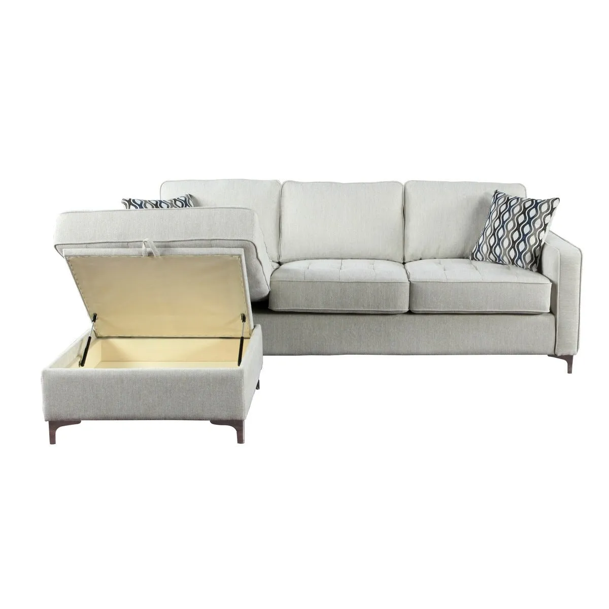 Hudson Platinum Reversible Sectional with 2 Pillows and Storage Chaise