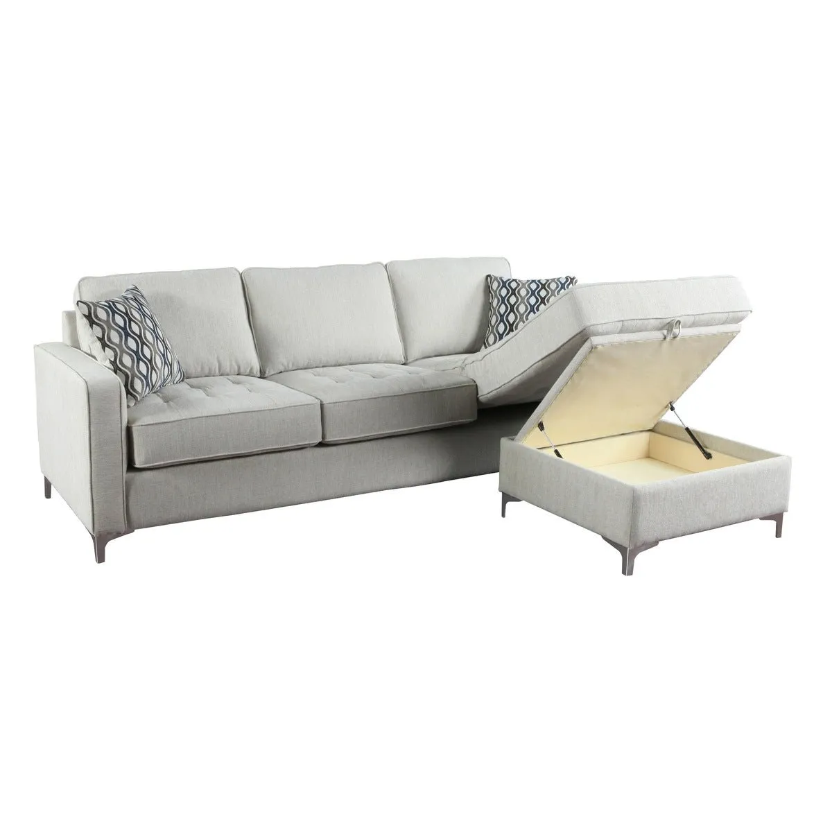 Hudson Platinum Reversible Sectional with 2 Pillows and Storage Chaise