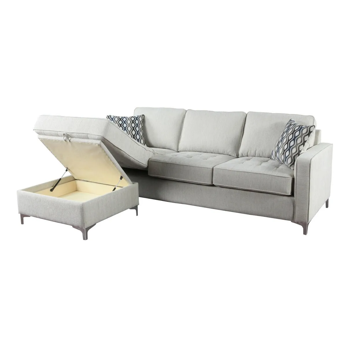 Hudson Platinum Reversible Sectional with 2 Pillows and Storage Chaise