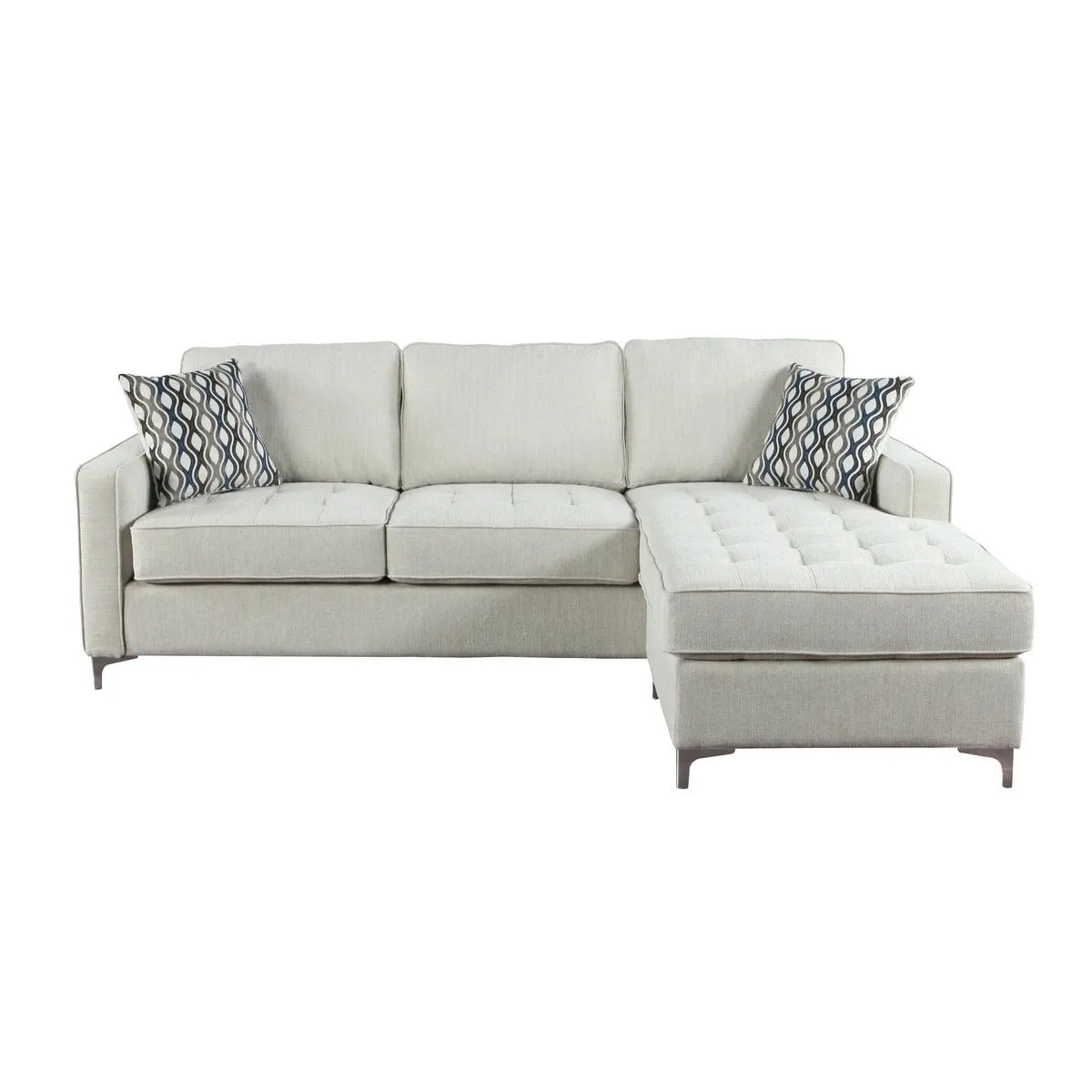 Hudson Platinum Reversible Sectional with 2 Pillows and Storage Chaise