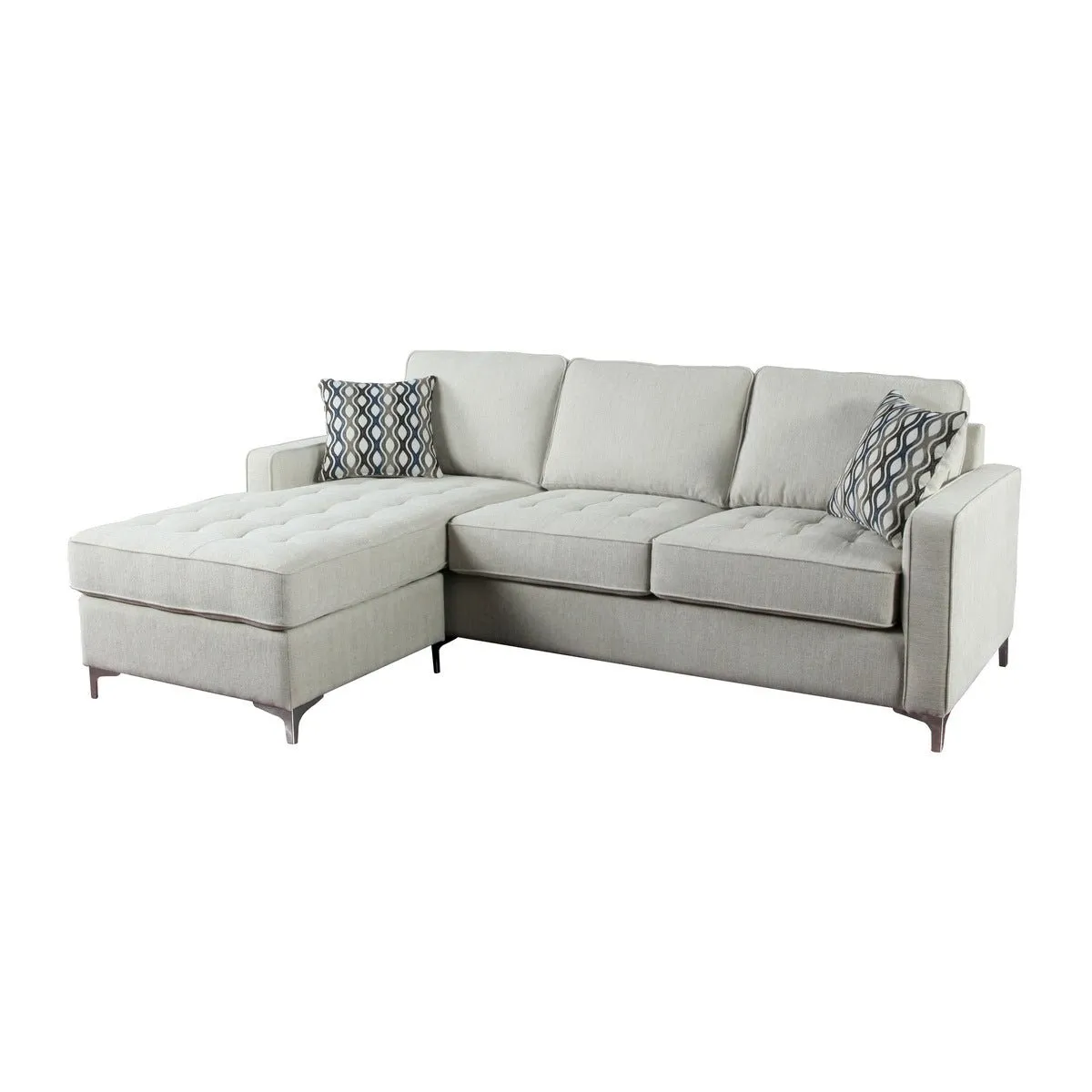 Hudson Platinum Reversible Sectional with 2 Pillows and Storage Chaise