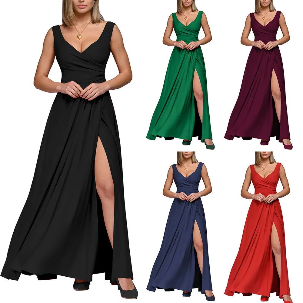 IKEARLAX  Independent Station Wish  EBay Summer New Solid Color Sleeveless Waist Dress Formal Dress