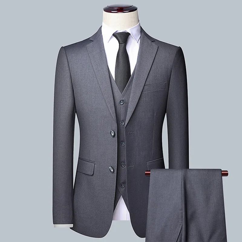 IKEARLAX  New Suit Suit Men's Three-Piece Slim-Fit Korean Wedding Dress Business Formal Wear British Plaid Suit