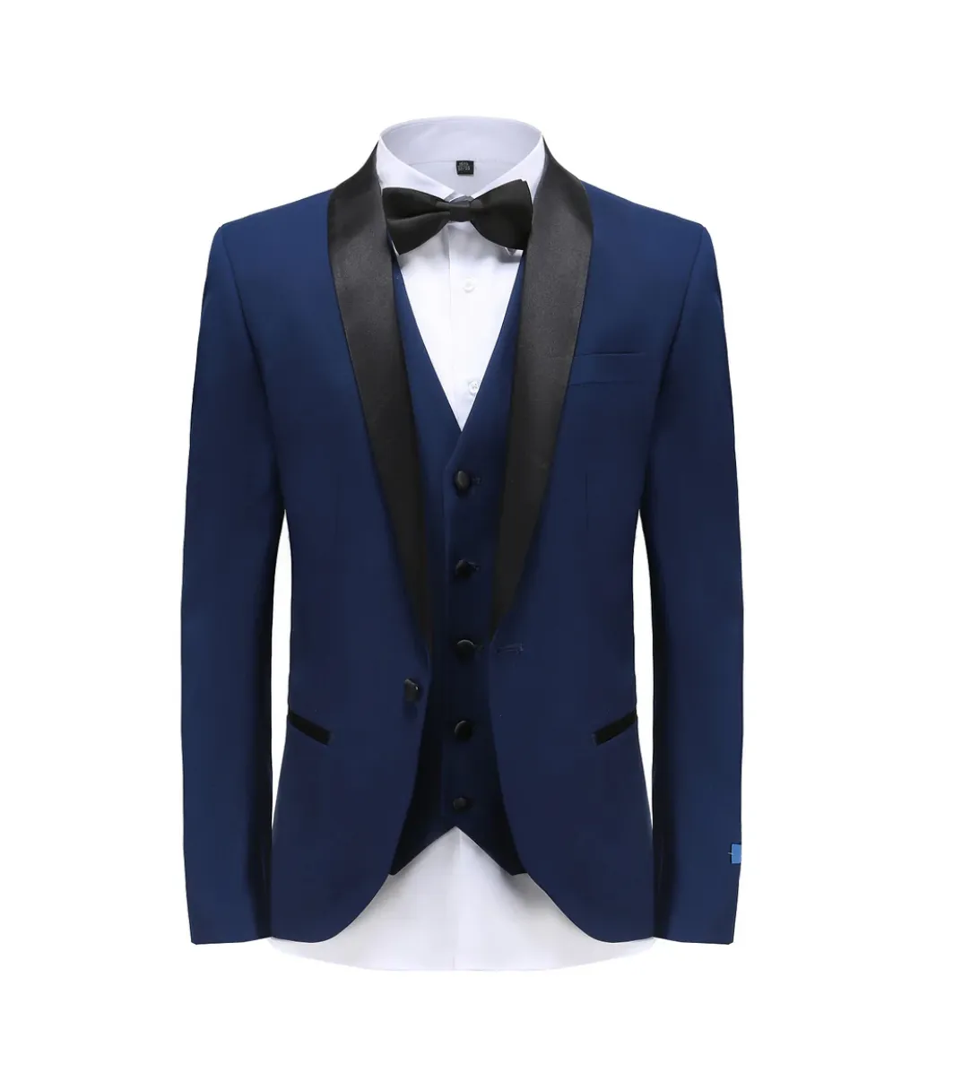 Indico Blue Men's Slim-Fit Tuxedo Single Breasted Shawl Lapel Vested TX-300