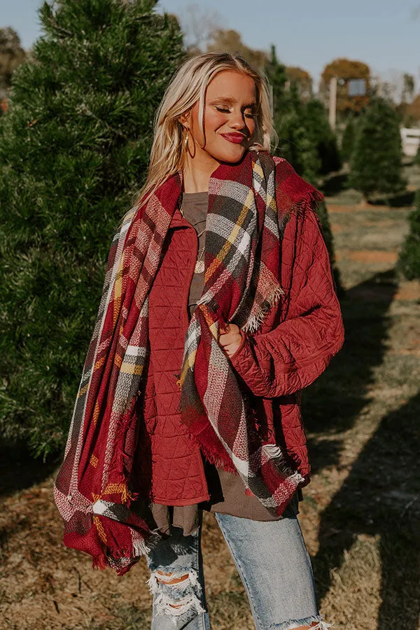 Infinitely Cozy Plaid Poncho In Wine