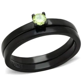 IP Black(Ion Plating) Stainless Steel Ring with AAA Grade CZ in  Green color for Women Style TK2015