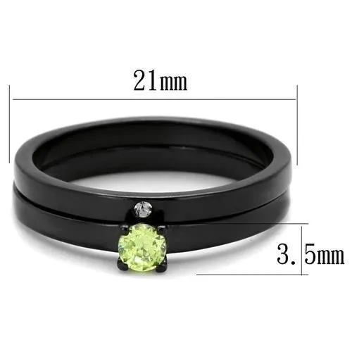 IP Black(Ion Plating) Stainless Steel Ring with AAA Grade CZ in  Green color for Women Style TK2015