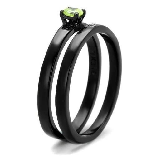 IP Black(Ion Plating) Stainless Steel Ring with AAA Grade CZ in  Green color for Women Style TK2015