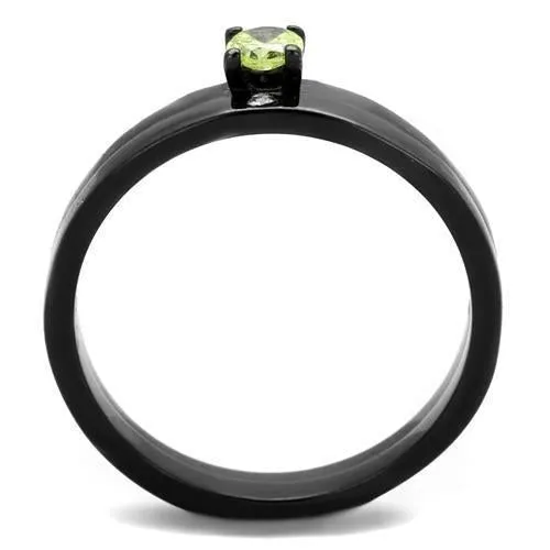 IP Black(Ion Plating) Stainless Steel Ring with AAA Grade CZ in  Green color for Women Style TK2015