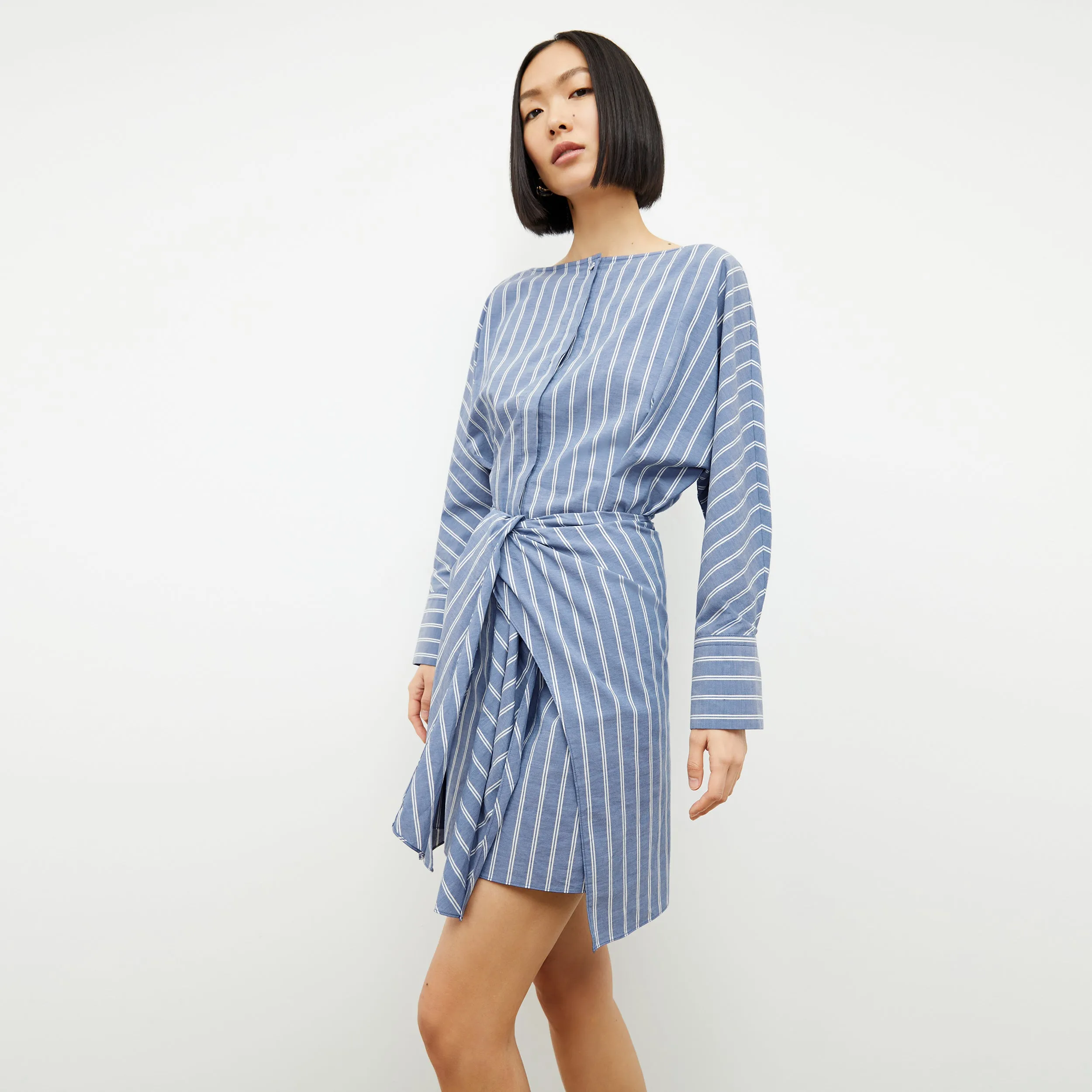 Janie Dress - Poplin Stripe :: Blue / White