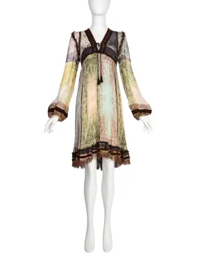 Jean Paul Gaultier Vintage AW2006 Romantic Artsy Pleated Silk Chiffon Velvet Dress