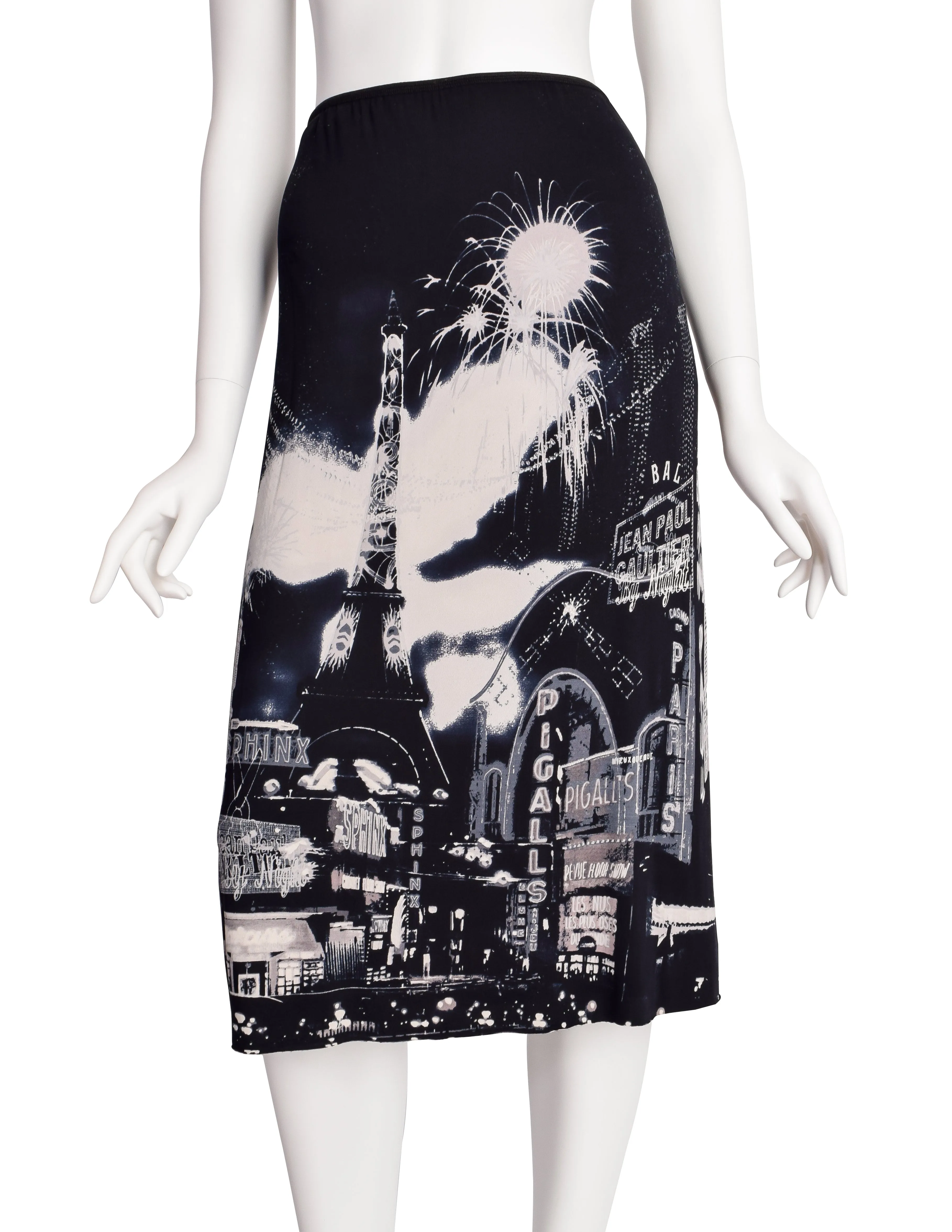 Jean Paul Gaultier Vintage Paris Eiffel Tower City Of Lights Print Stretch Mesh Skirt