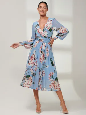 Jolie Moi Jasmine Long Sleeve Mesh Dress, Blue Floral