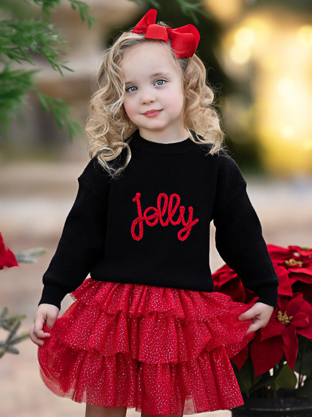 Jolly Embroidered Sweater and Glitter Tutu Skirt Set