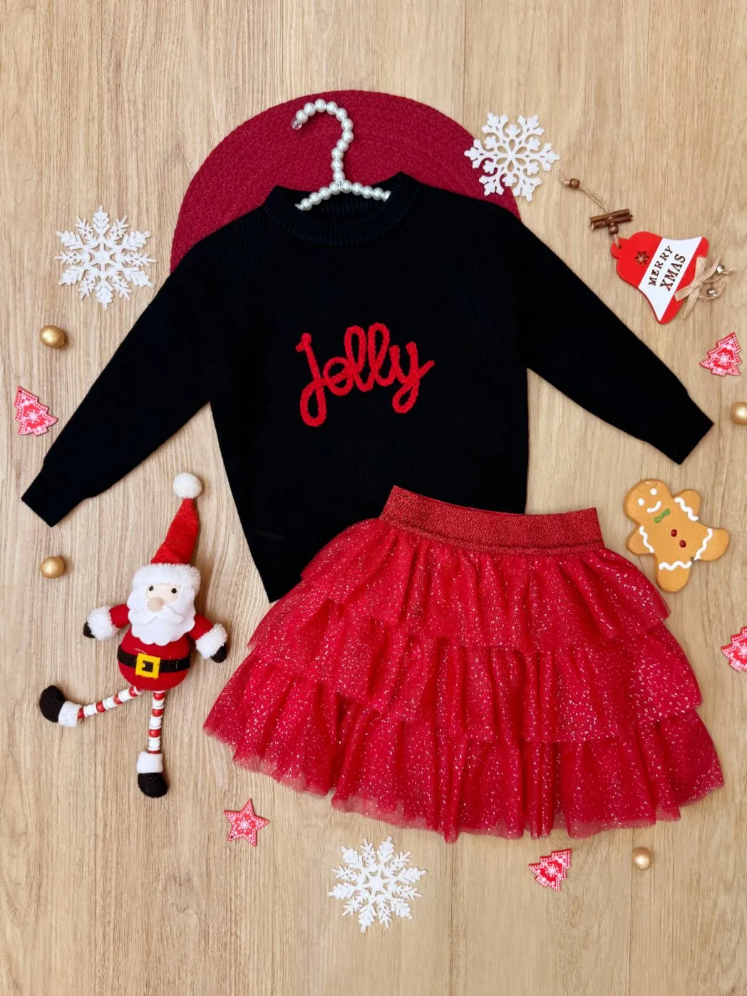 Jolly Embroidered Sweater and Glitter Tutu Skirt Set