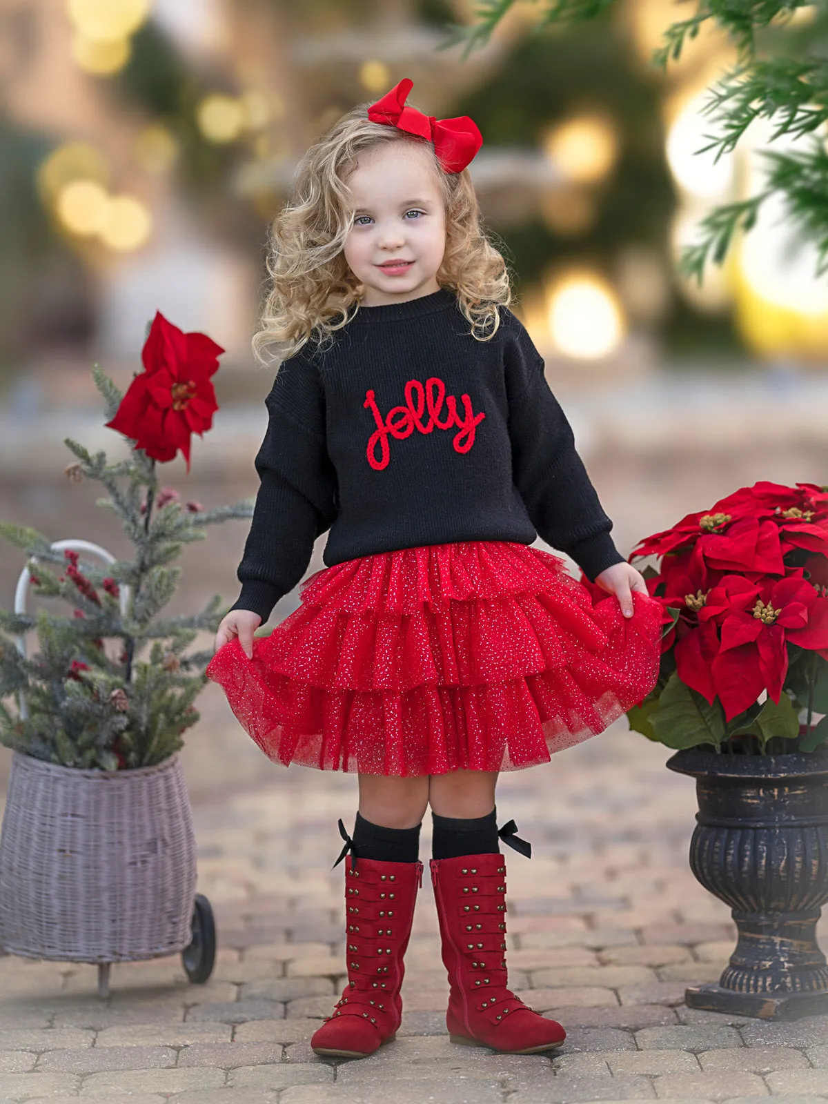 Jolly Embroidered Sweater and Glitter Tutu Skirt Set