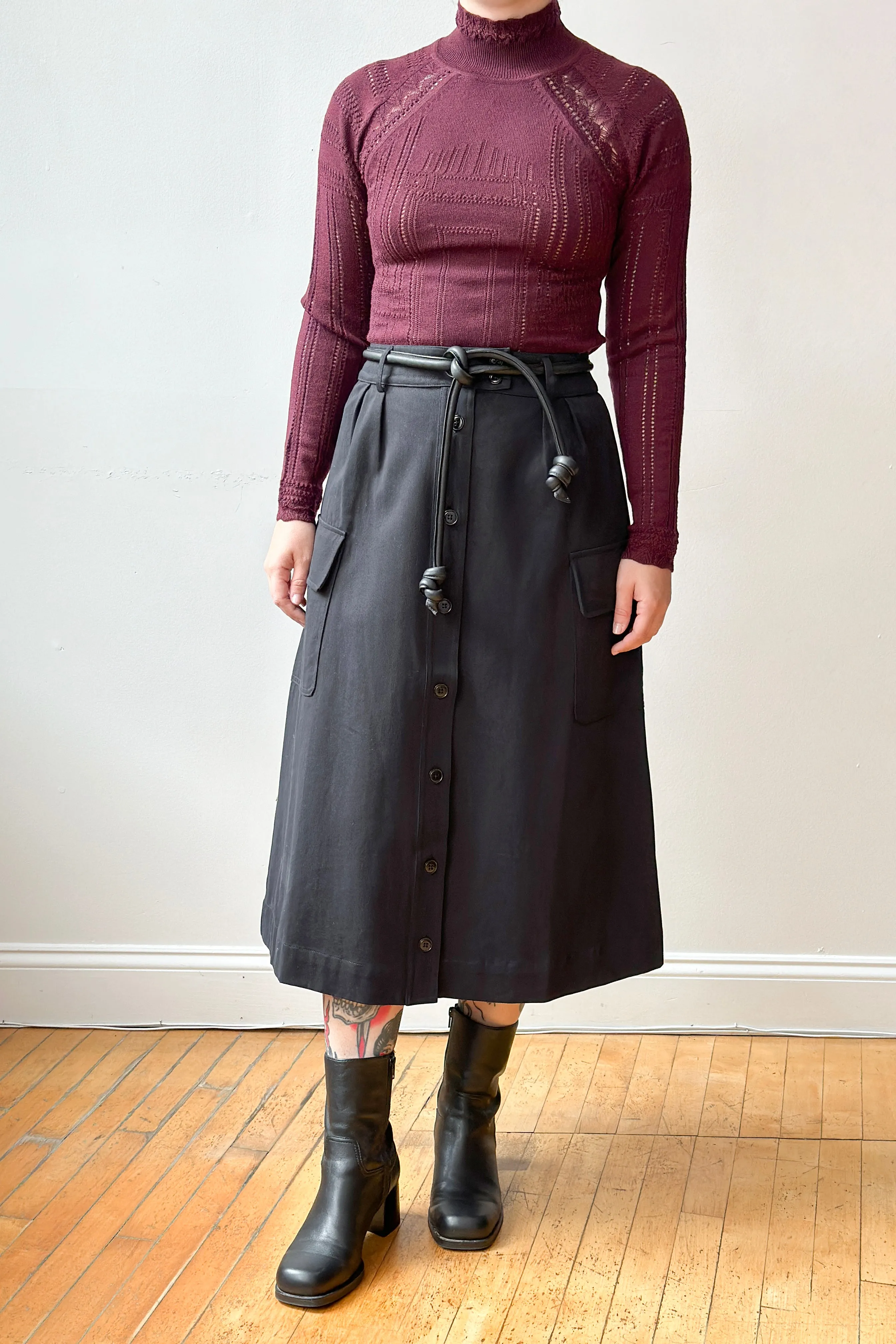 Kerith Solid Belted Skirt in Black