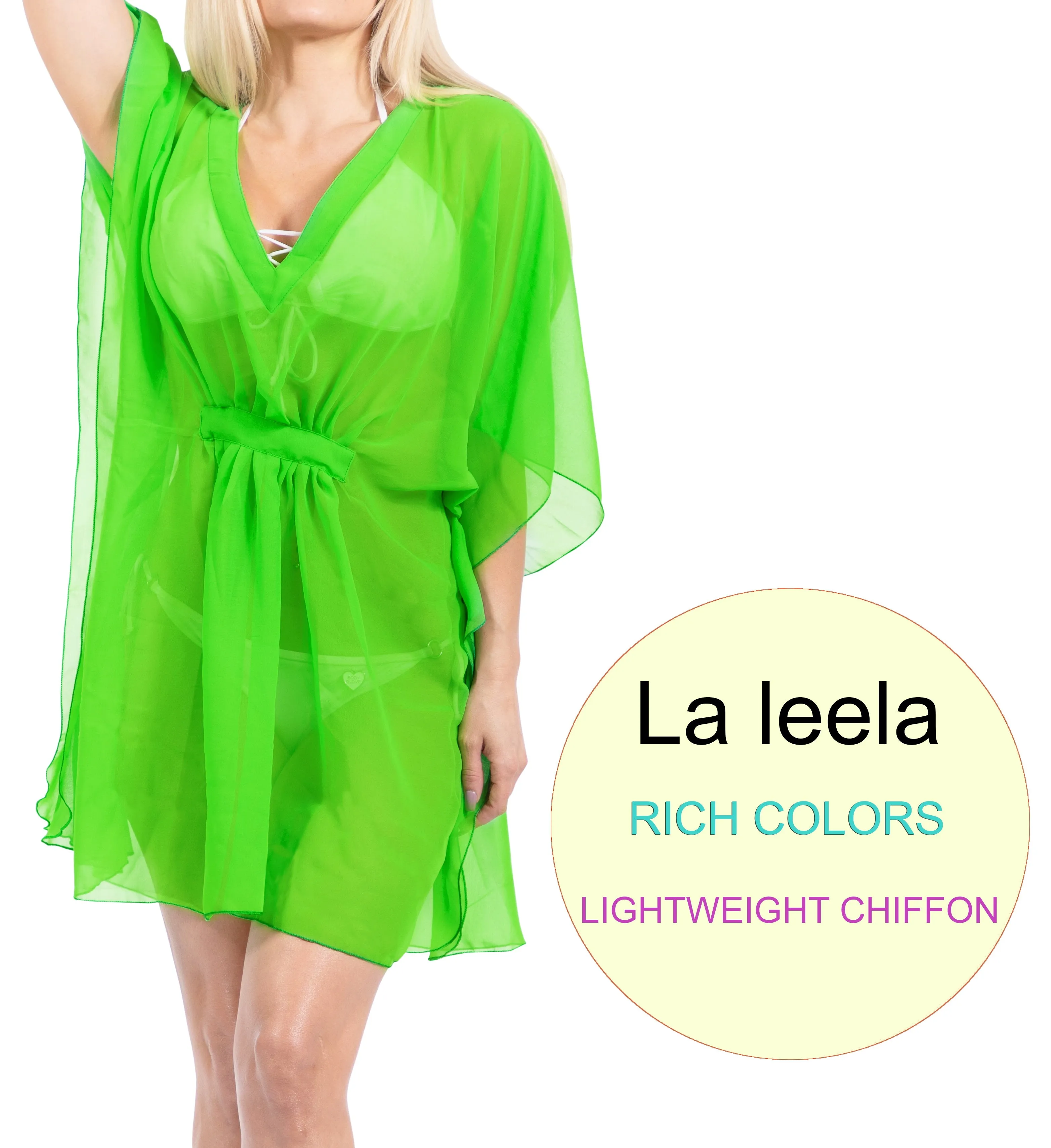 LA LEELA Women's Swimwear Cover up plus size Solid OSFM 4-14 [S-L] Green_X958