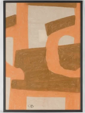 Large modern abstract pastel- orange taupe w/ black frame - Caroline Beauzon 26" x 18½"