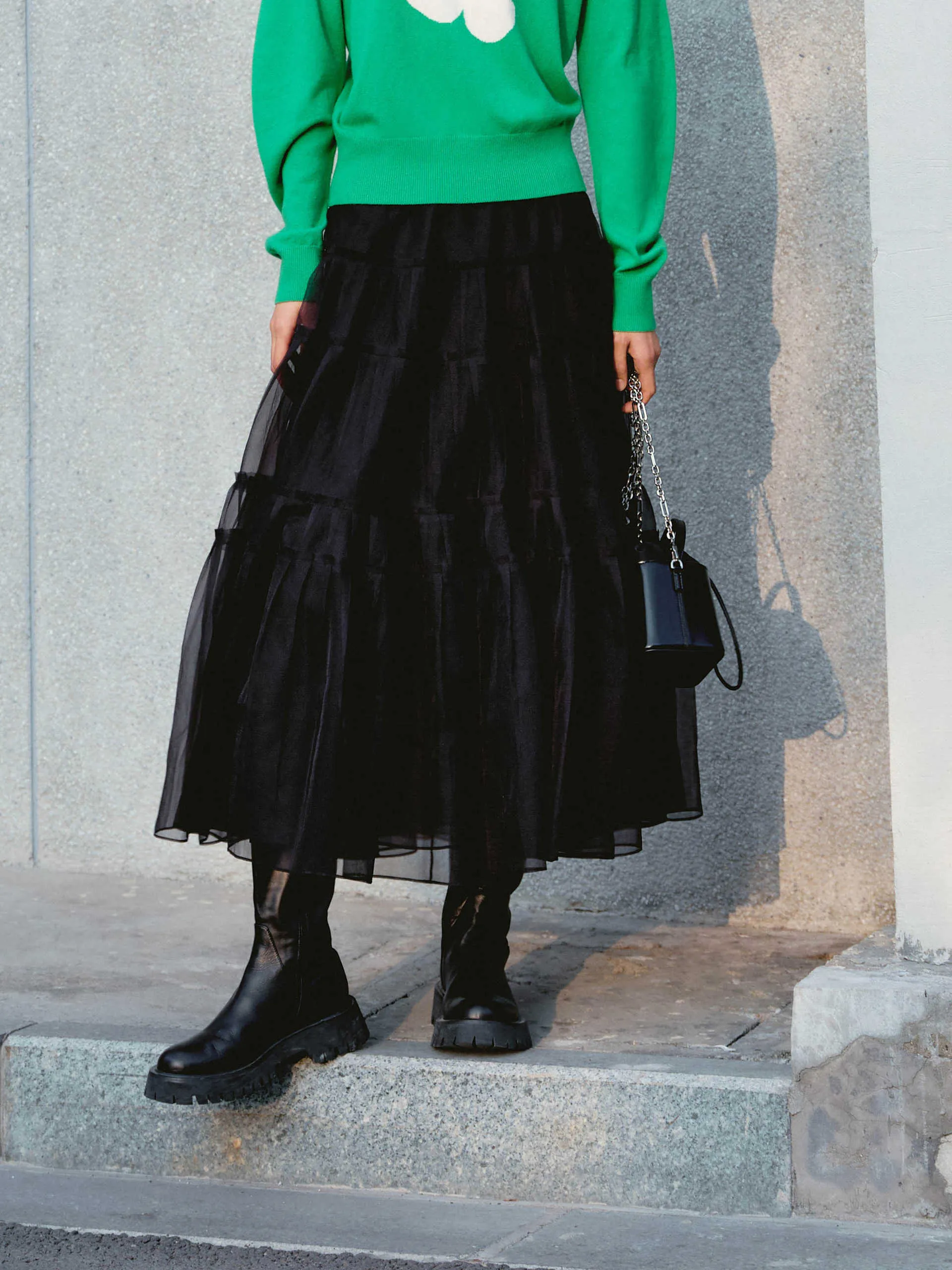 Layered Ruffled Tulle Skirt