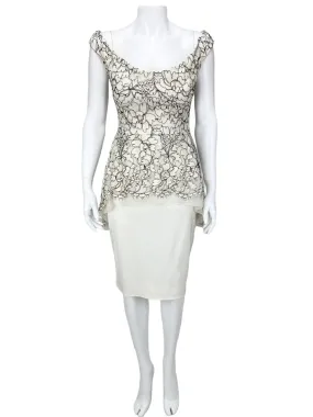 Lela Rose, Women's Embroidered Lace Peplum Dress, Ivory/Black, Size 6