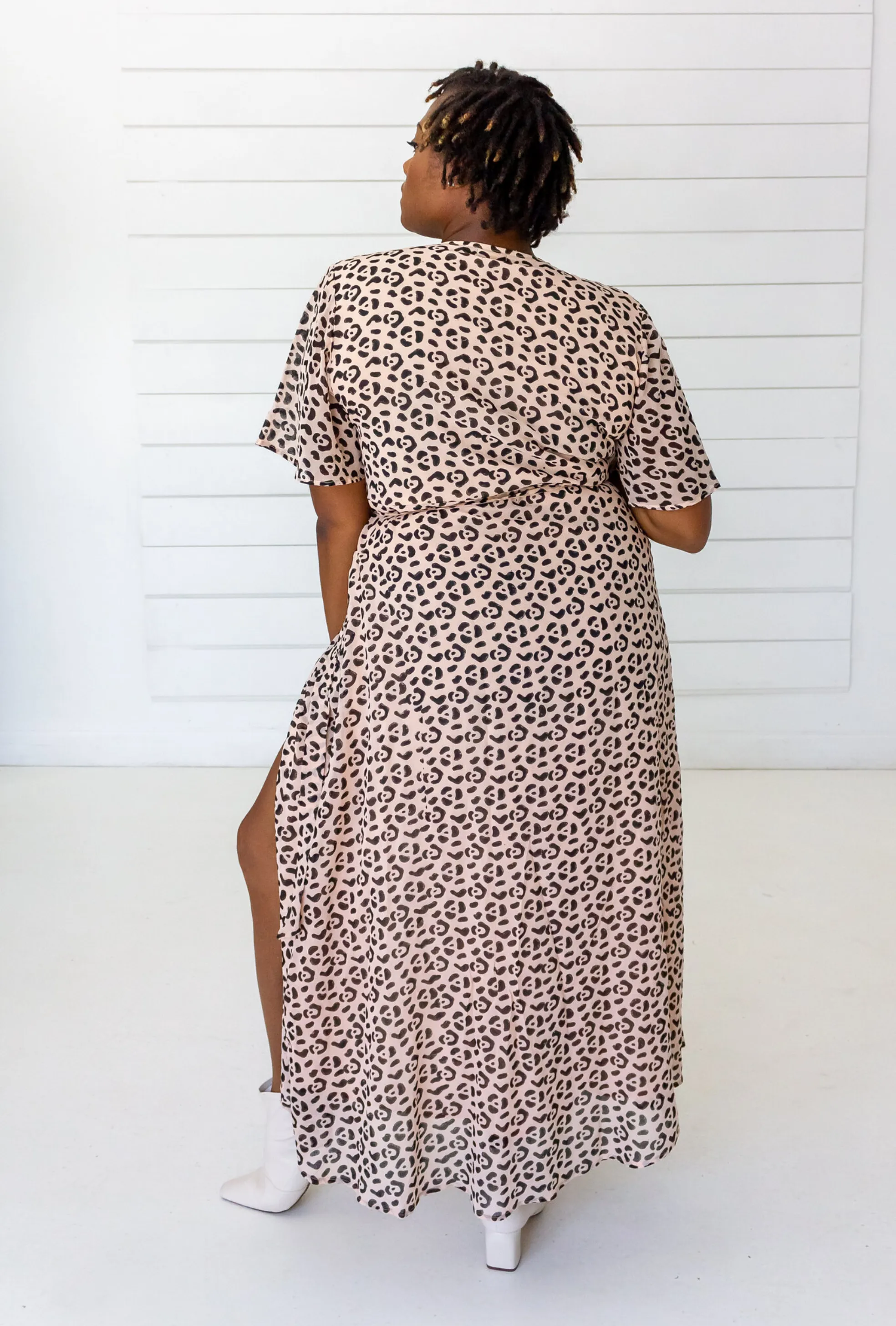 Leopard Maxi Wrap Dress in Blush   Black