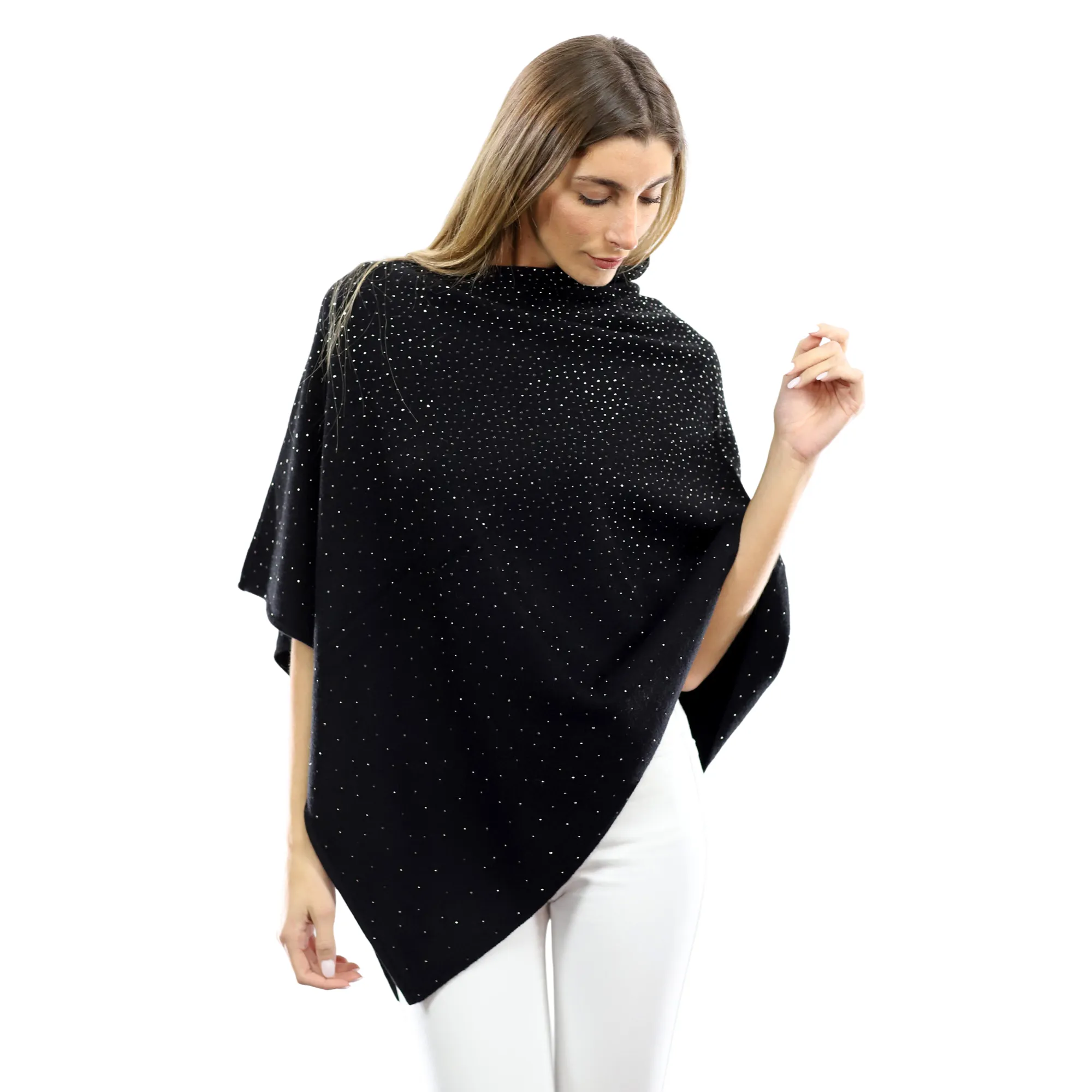 Light Weight Poncho with Embellishments- Black