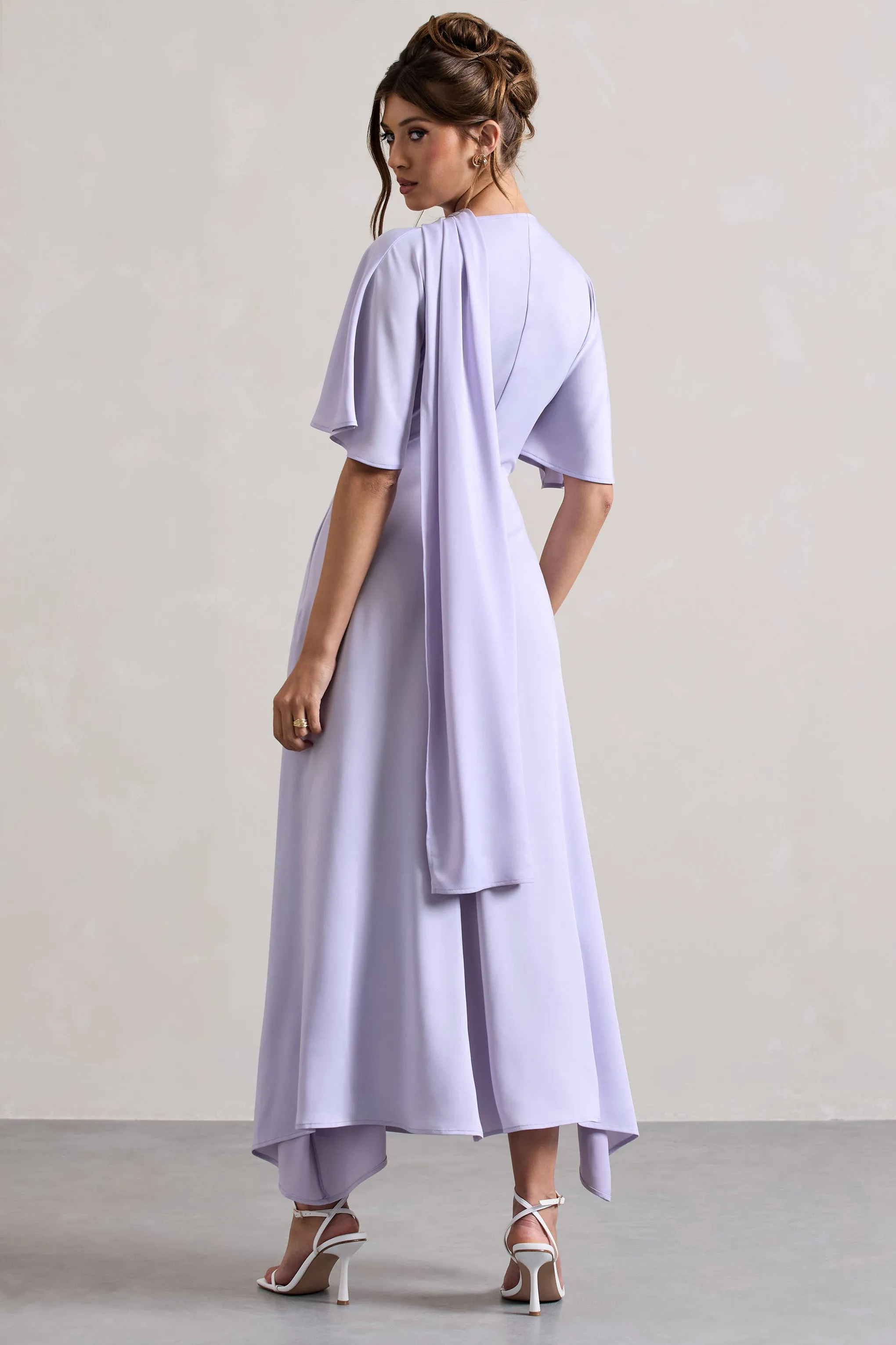 Lisette | Lilac Asymmetric Flutter-Sleeve Maxi Dress