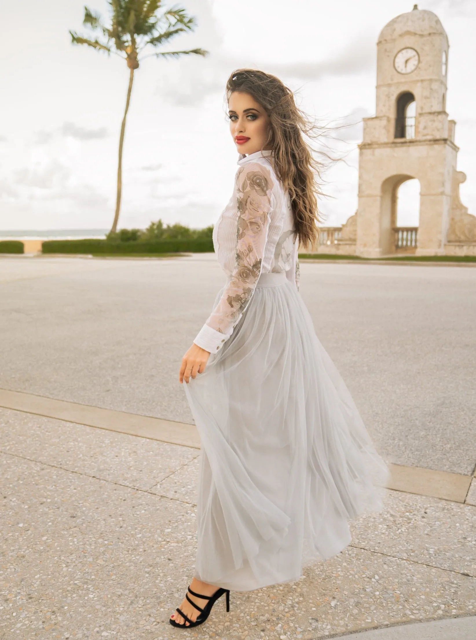 Long Light Gray Tulle Skirt