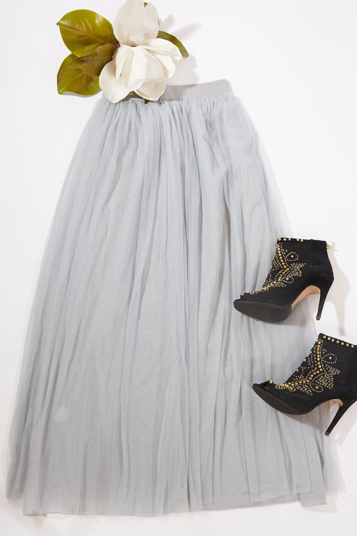 Long Light Gray Tulle Skirt