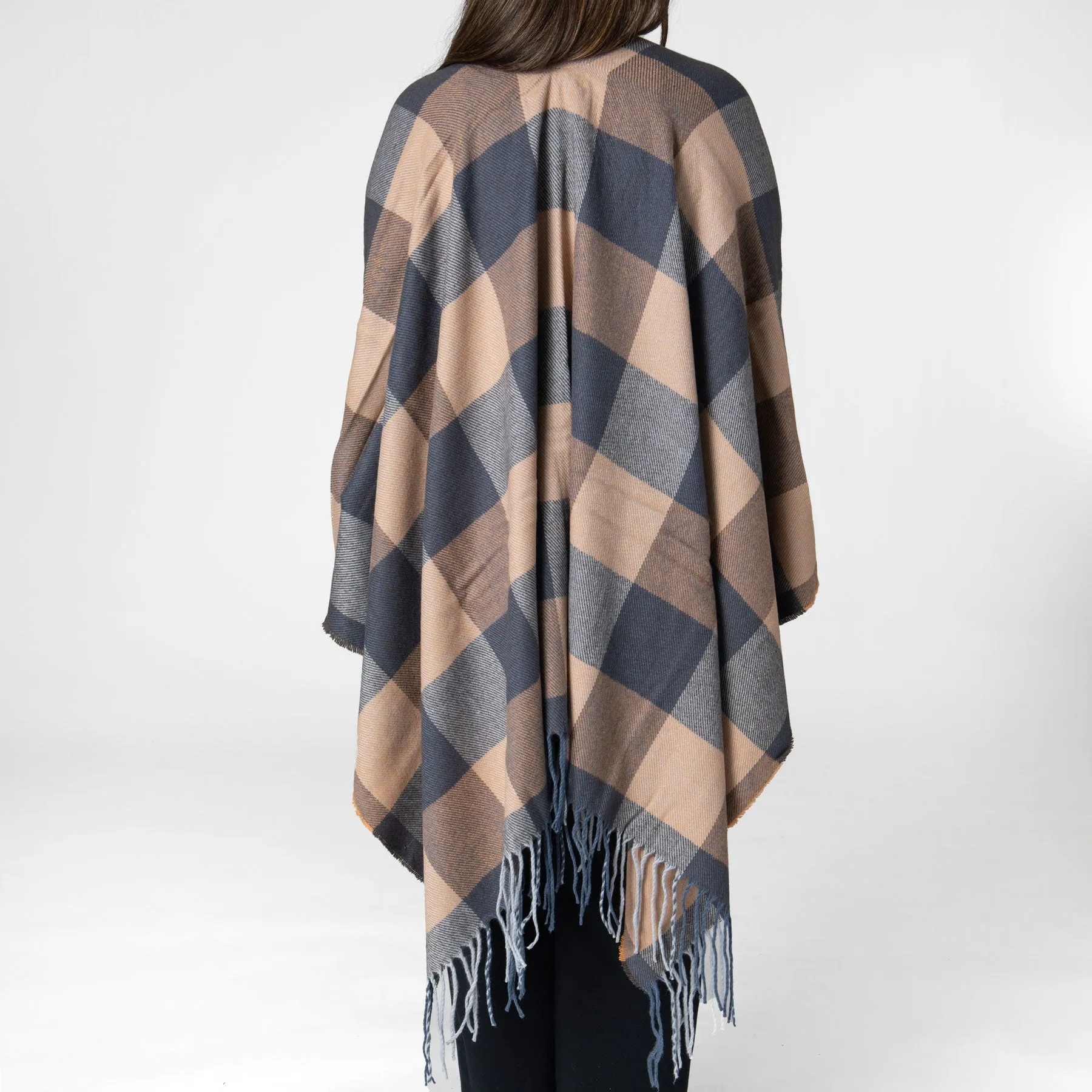 Maddie - Womens Woven Plaid Open Front Poncho