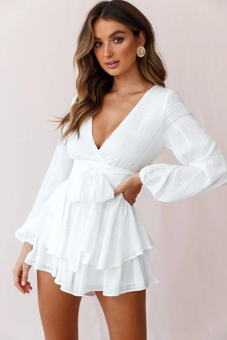 Maddox Fit & Flare Long Sleeve Romper White