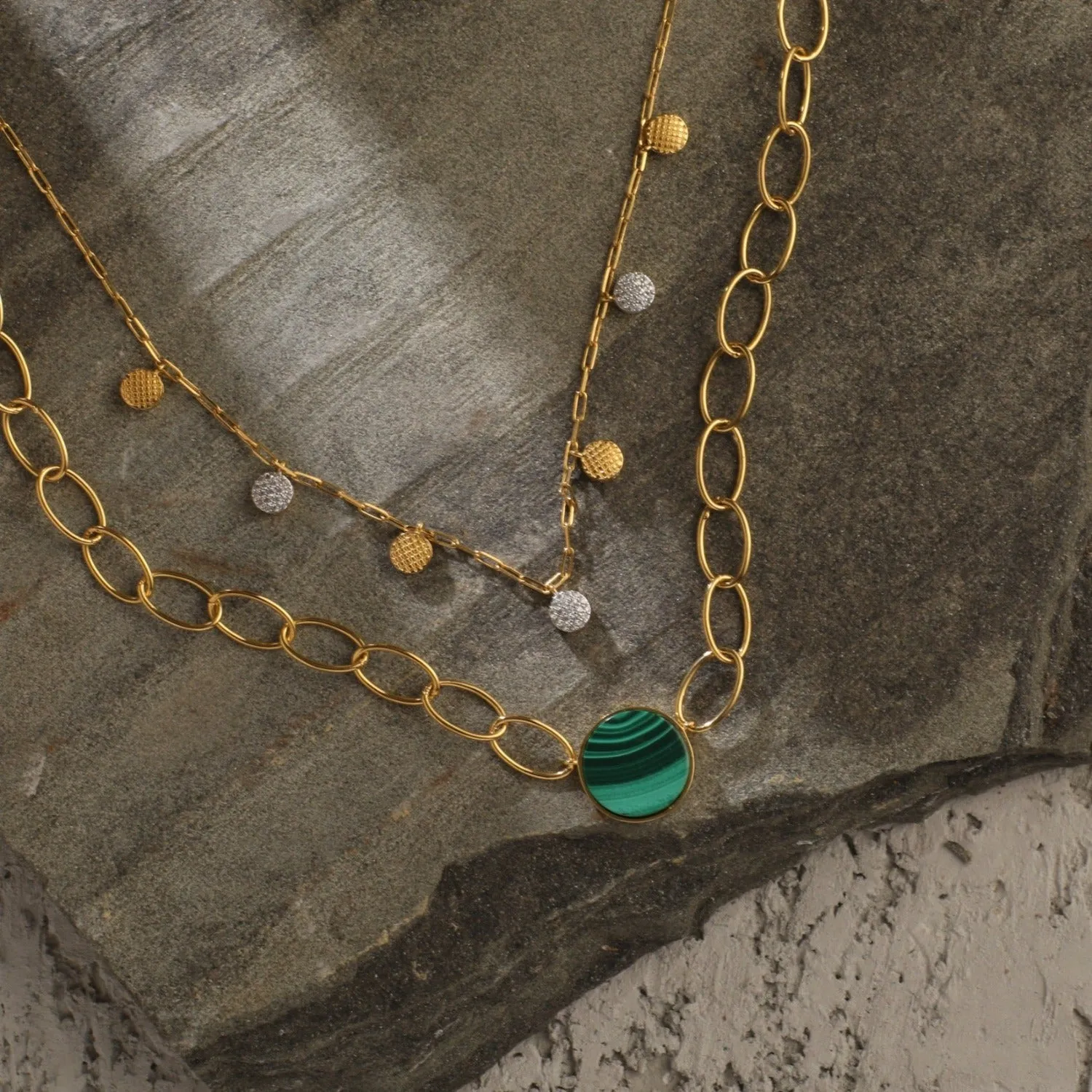 Malachite Two-Layer Statement Silver Necklace